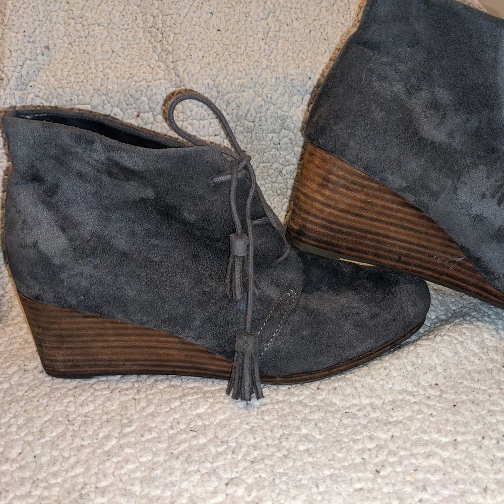 Grey suede wedge booties